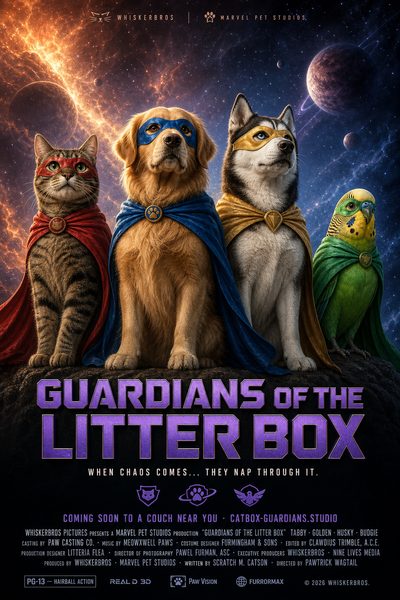 Guardians of the Litter Box pet movie poster template