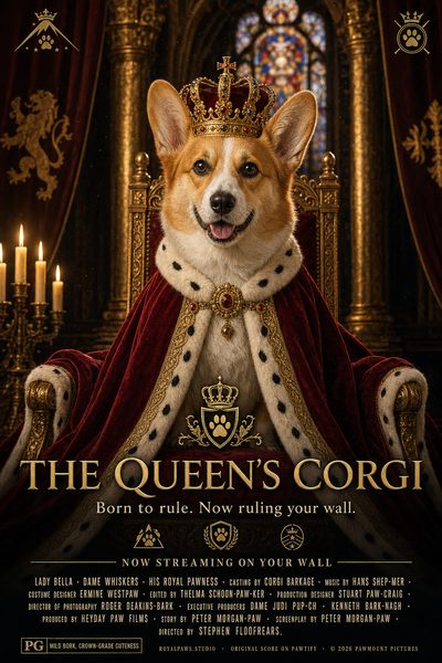 The Queen's Corgi pet movie poster template